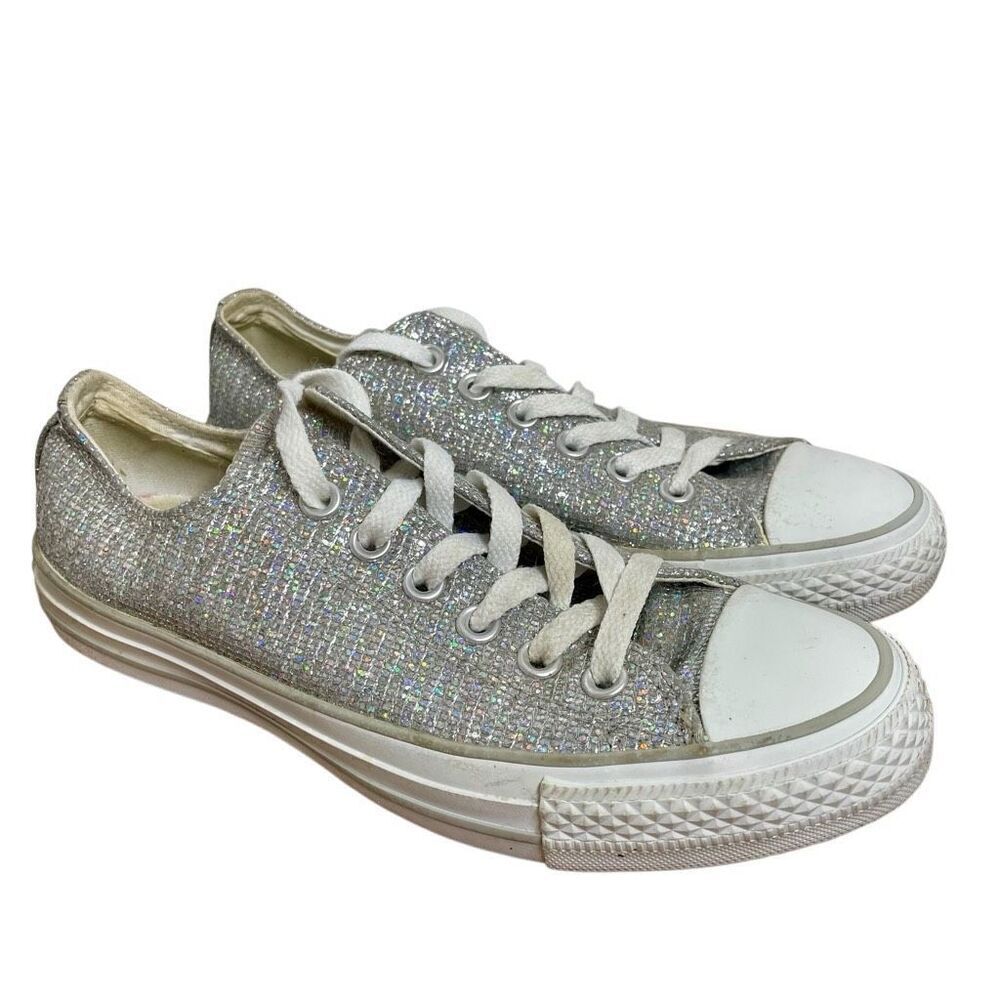 Converse All-Star Chuck Taylor Silver Glitter Low Sneakers shoes Size 7 Metallic